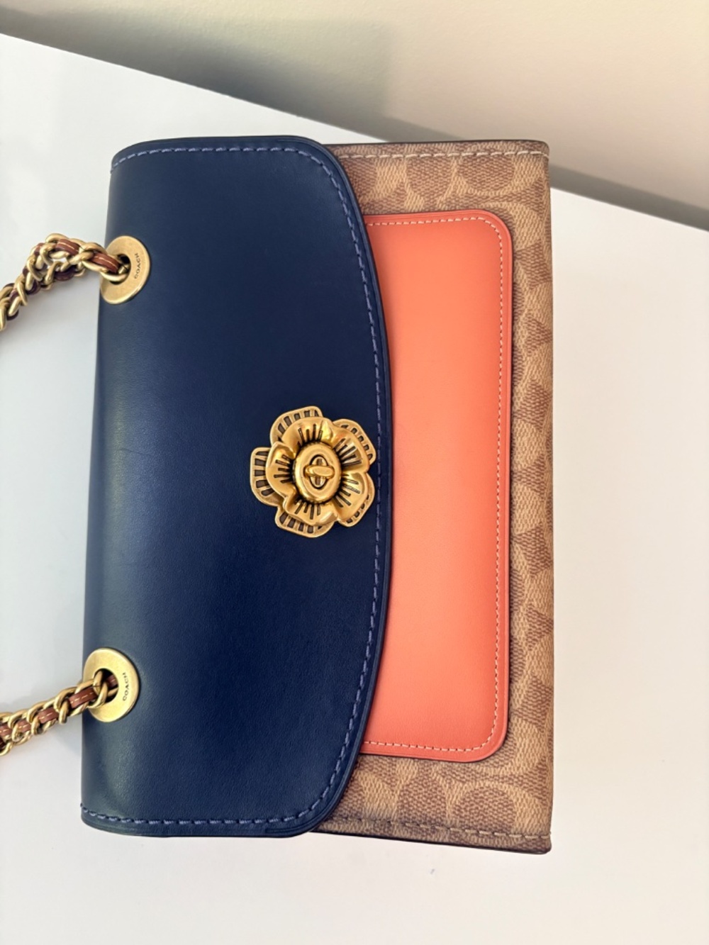 Coach Parker Shoulder Bag with Tea Rose Turnlock in Colorblock Signature Canvas - Picture 6 of 13